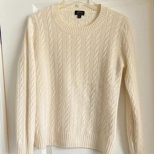 J. Crew 100% Cashmere Ivory Long Sleeves Cable Knit Crewneck Sweater L New NoTag